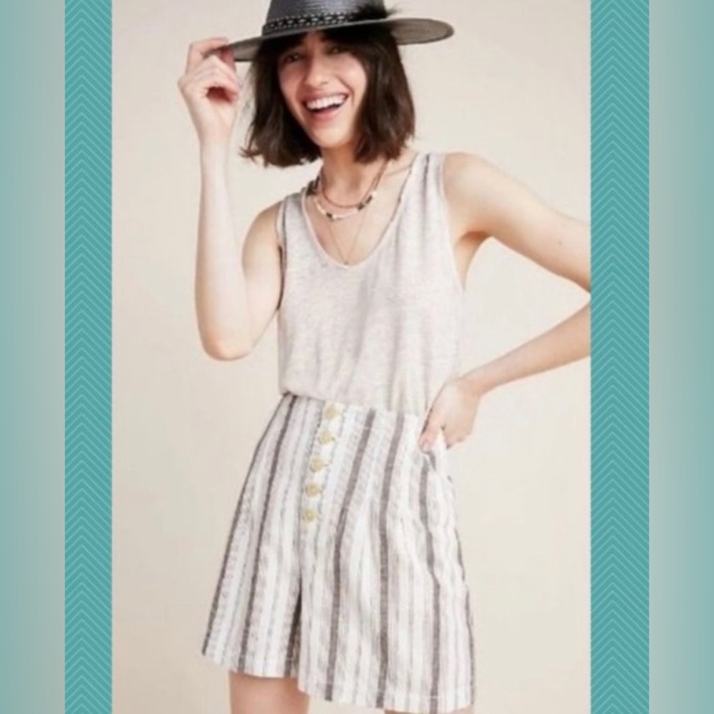 NWT By Anthropologie Beachgoer‎ Striped Linen Blend Shorts